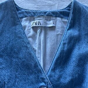 Zara Indigo V-Neck Denim Blouse